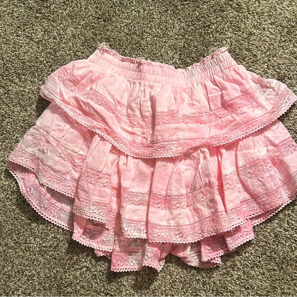 LoveShackFancy pink ruffle mini skirt